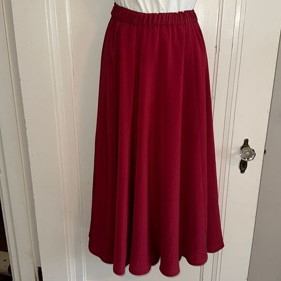 Homemade/handmade maroon/burgundy full midi skirt with elastic waistband - Picture 1 of 6
